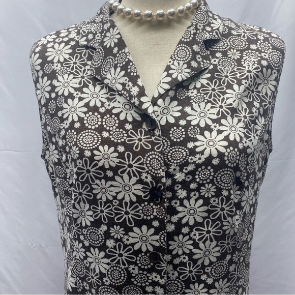 Christopher & Banks Vintage Linen Sleeveless Button Front Brown Floral Dress 10 - Picture 4 of 11